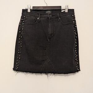 Anthropologie Driftwood Jeans Black Denim Studded Raw Hem Skirt Size 27